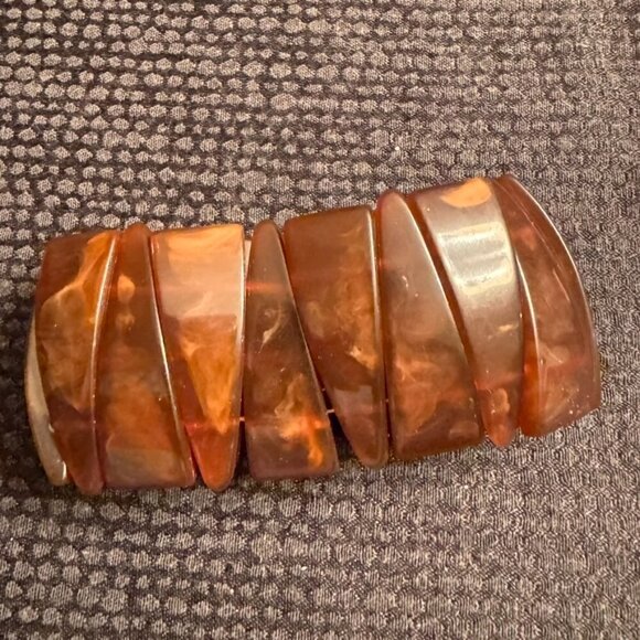 Wide Tortoise Shell Cuff Bracelet Stretchy Boho Statement Brown Bohemian - Picture 2 of 5